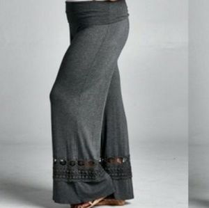 Plus  Charcoal Crochet Bottom Plazzo Pant